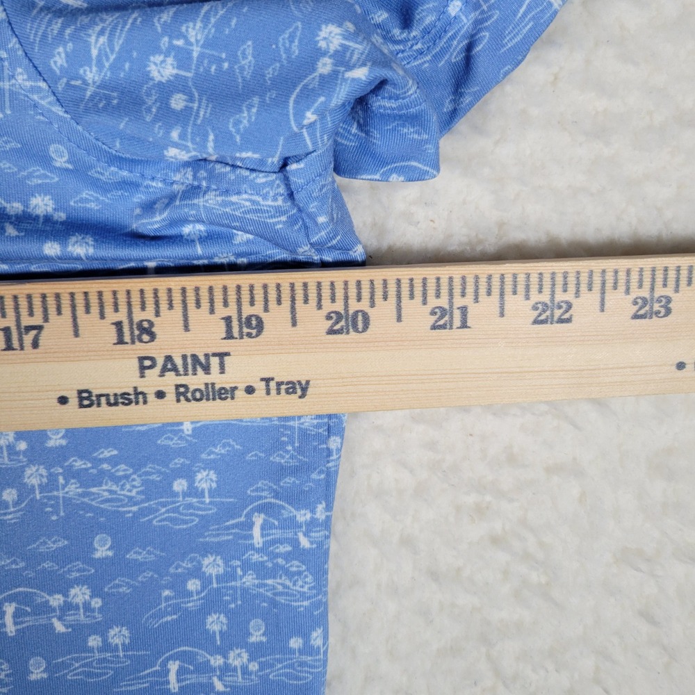 J.Crew Performance Polo Mens Size M Blue Golf Course Palm Tree Print Stretch - Picture 3 of 9